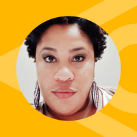 A yellow graphic with a photo of a Black woman