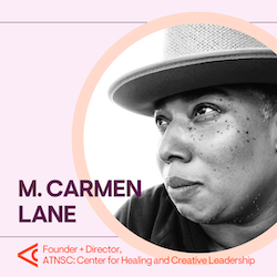 Photo of M. Carmen Lane a person with freckles and a light hat 