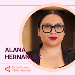 Photo of Alana Hernandez a woman with dark hair wearing glasses and red lipstick