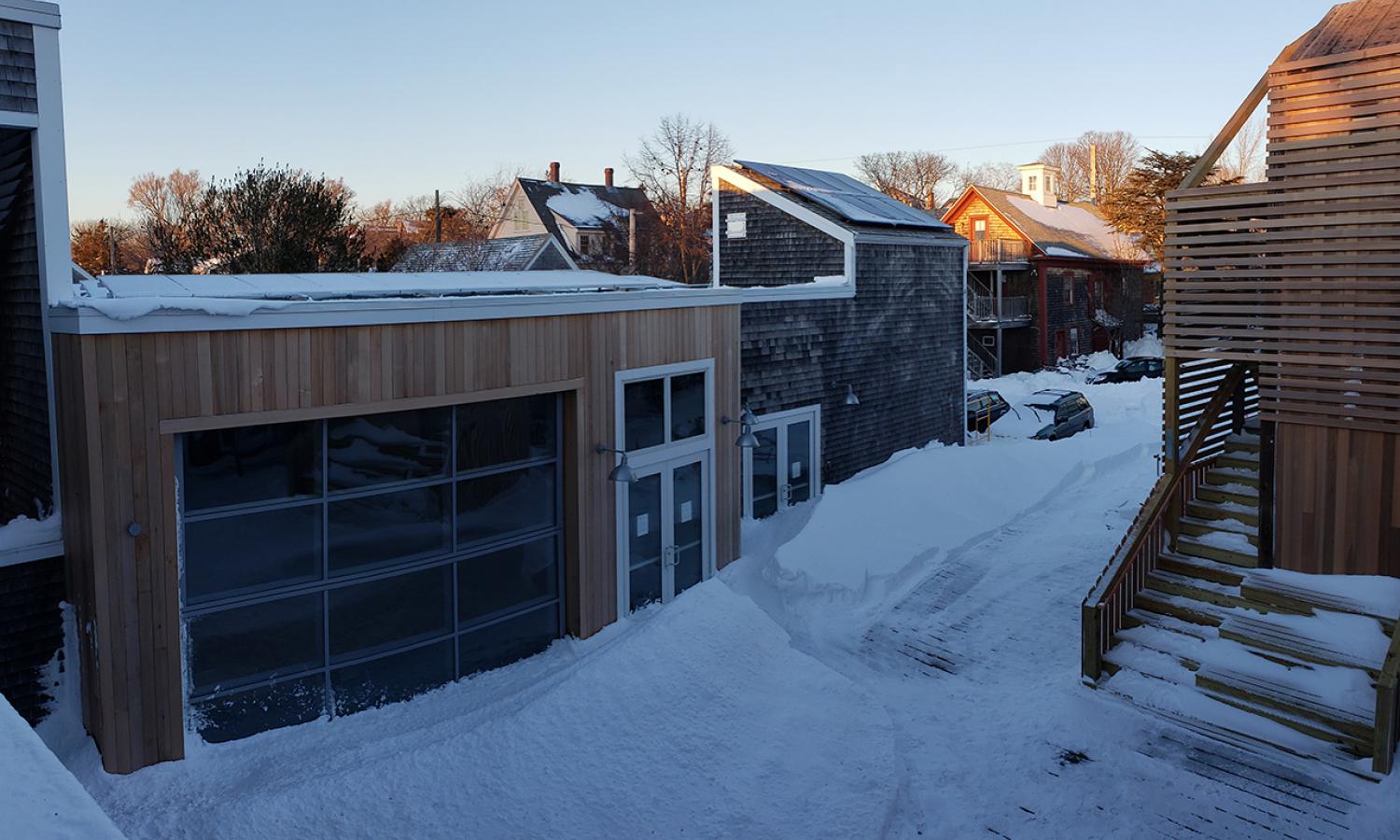 Snow on the Daniel A. Mullin Courtyard at the Fine Arts Work Center