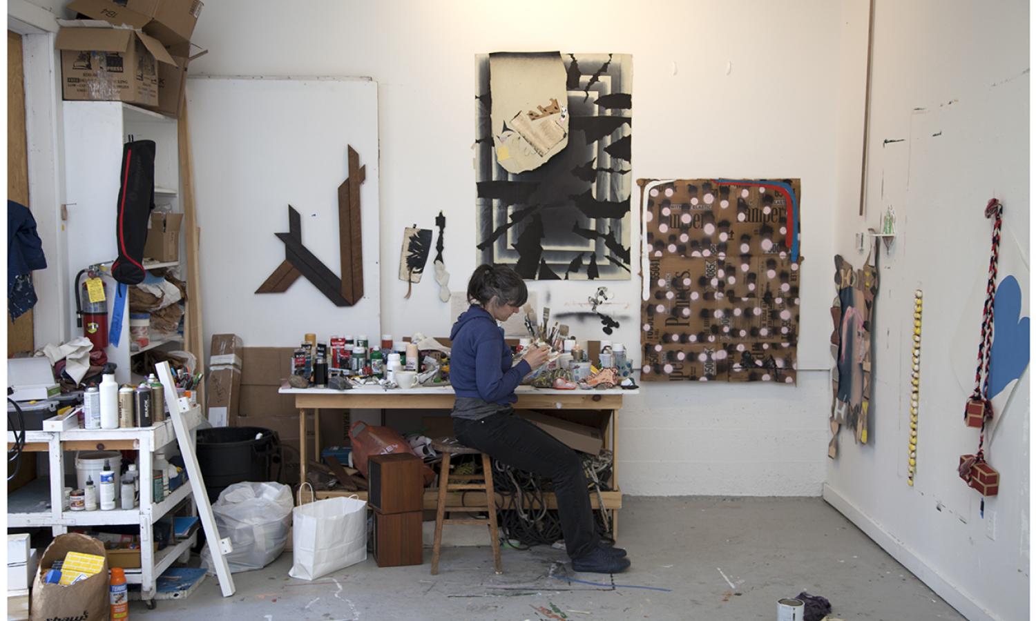 Visual Arts Fellow, Bridget Mullen, working in her studio