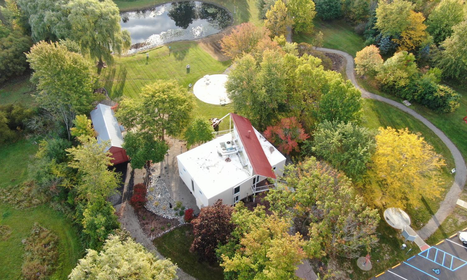 Aerial view of the 4-acre property