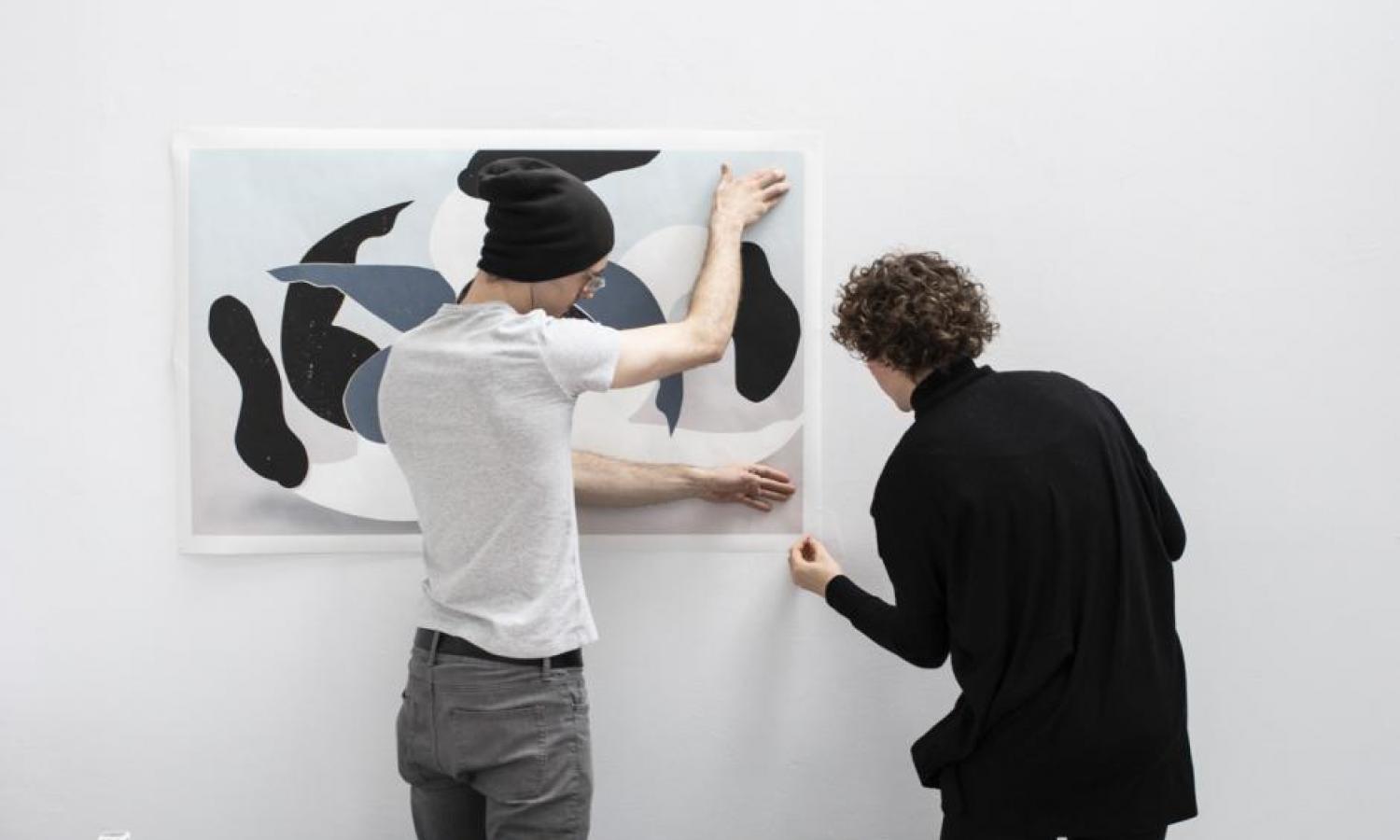 Alexander Thompson and Ewelina Skowronska in studio during the Banff Artist in Residence Late Winter 2019 program.