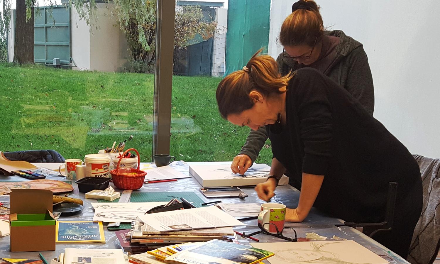 Working in the studio.