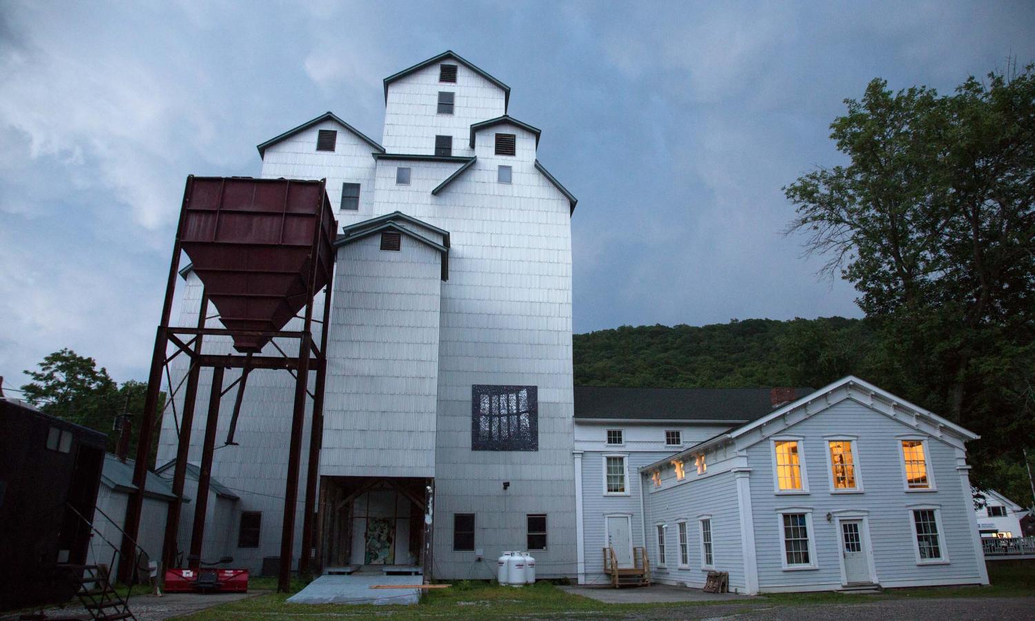 Wassaic Project Maxon Mills: 7-story former grain elevator that now houses our exhibition program, eduation center, offices, and winter artist studios.