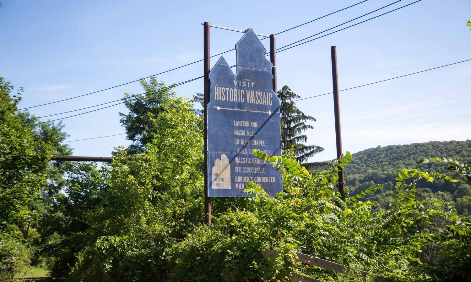 Wassaic Project signage on Route 22 in the shape of Maxon Mills