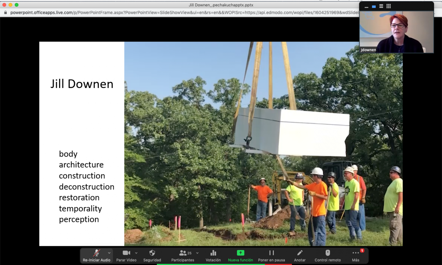 Participant Jill Downen (USA) presenting her work for the cohort