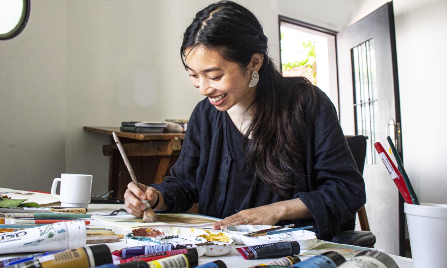 Artist-in-residency Alexa Luna (USA) working on her tarot deck