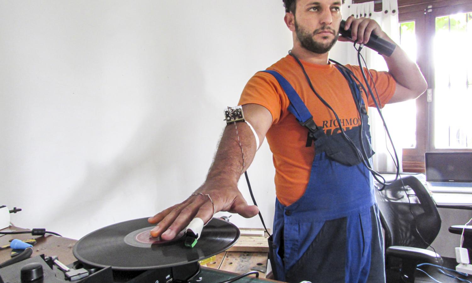 Artist-in-residency Roberto Celis (Uruguay) working on his project