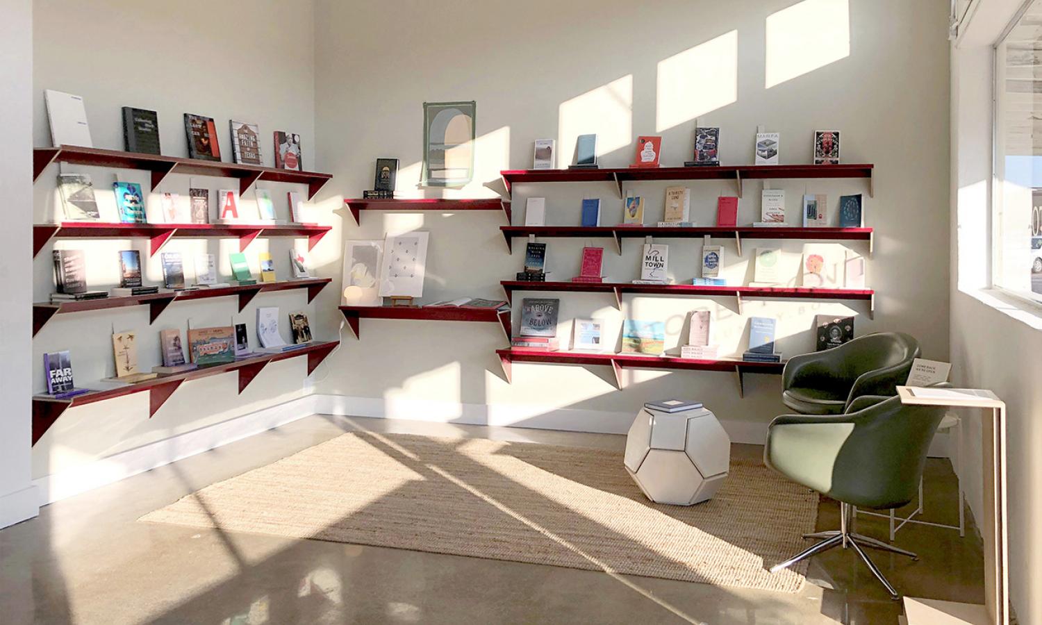 Residency Storefront, site for public programs, bookshop representing resident literature, gallery, presentations, and residency administration office