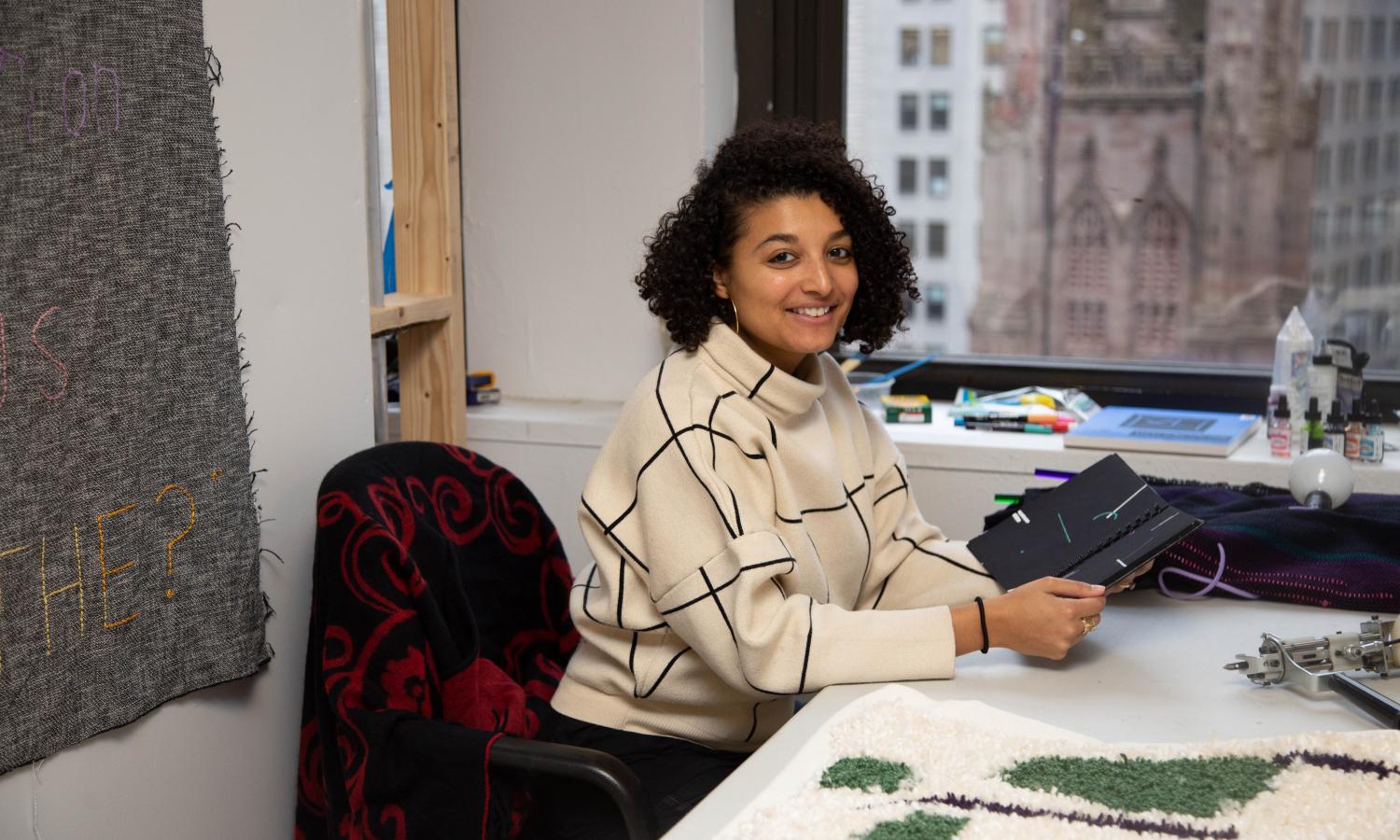 Artist Sonia Louise Davis in her residency space.