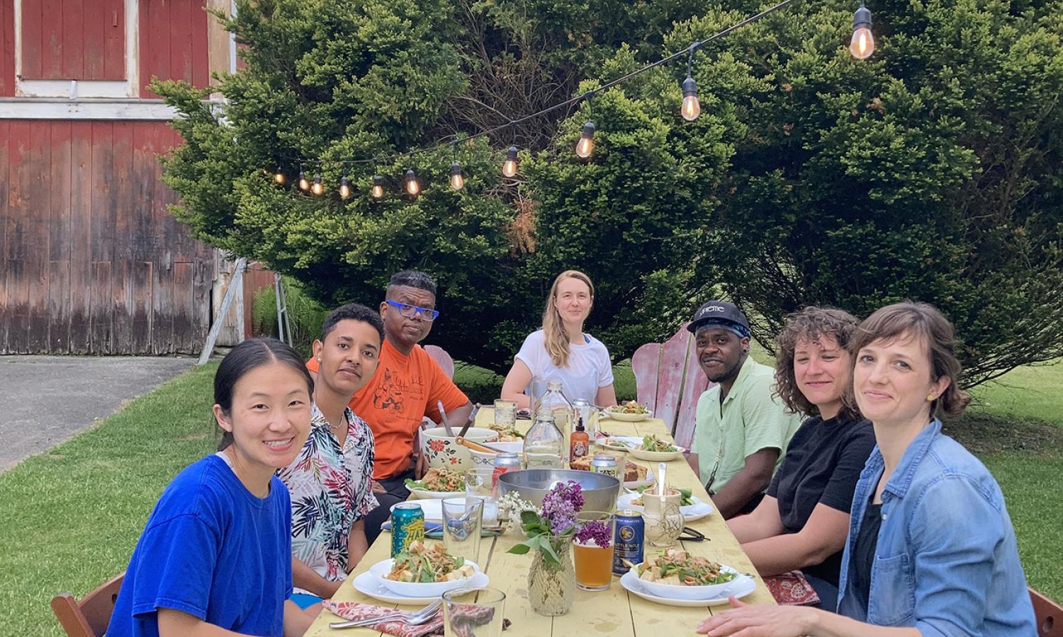 Residents at the first night's welcome dinner with chef Erin Kammerer.