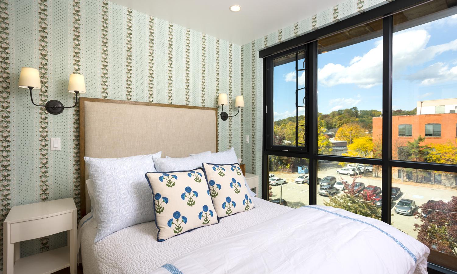 Bedroom Two with north facing window. Located on the top apartment floor accessible by stairs only. Personal desk for this bedroom is located outside the room in the hallway landing.
