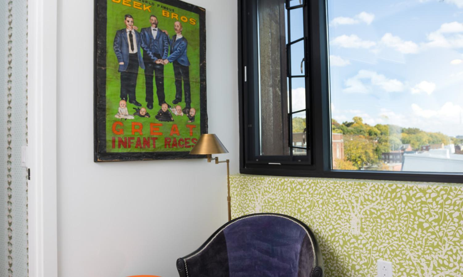 Shared seating nook outside the top floor bedrooms.