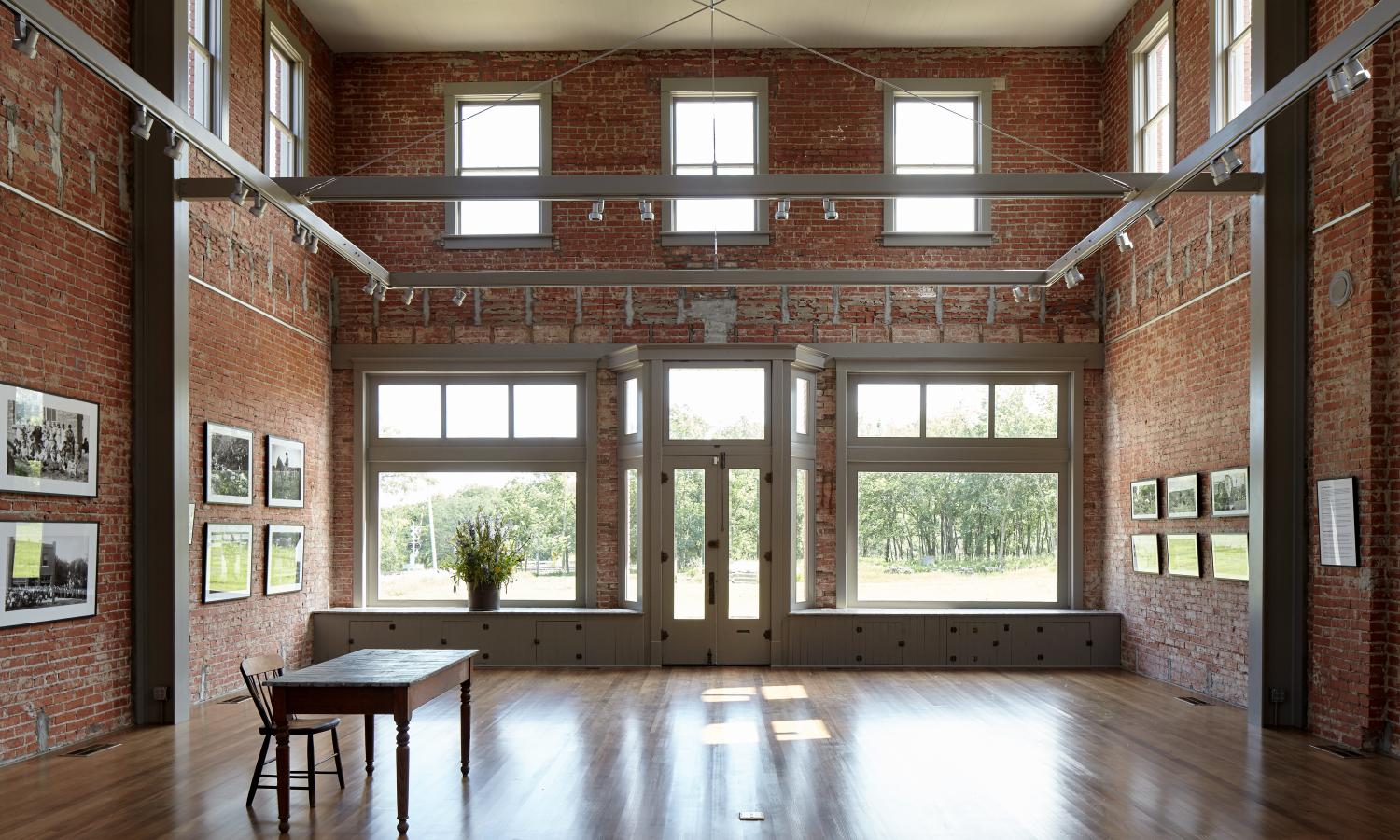 The gallery hosts art exhibitions and community programming