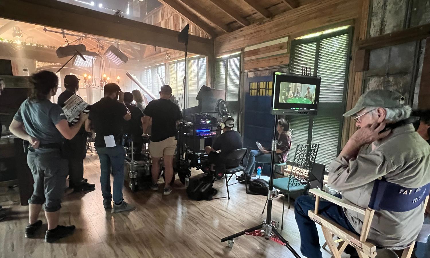 Director/writer, Pat Mire, shooting a scene in The Tower Gallery