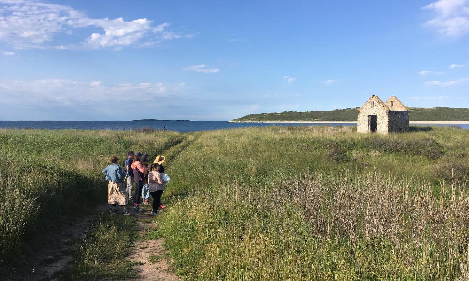 Artists walking along nature trails at the west end