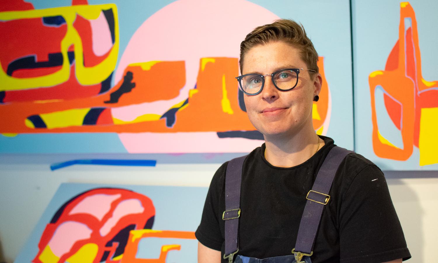 Artist Kenzie Sitterud in the studio