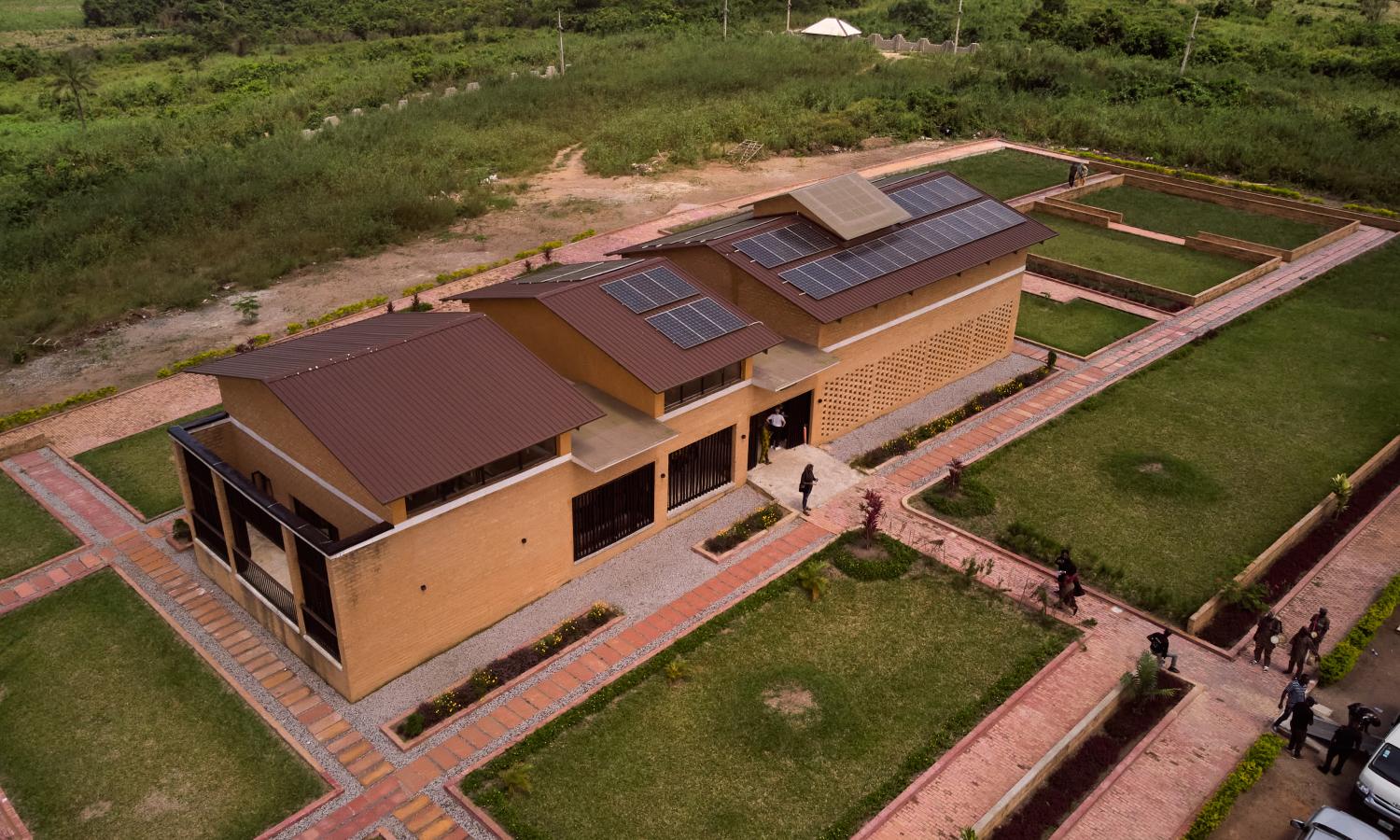 Aerial drone view of the G.A.S. Farm House building.