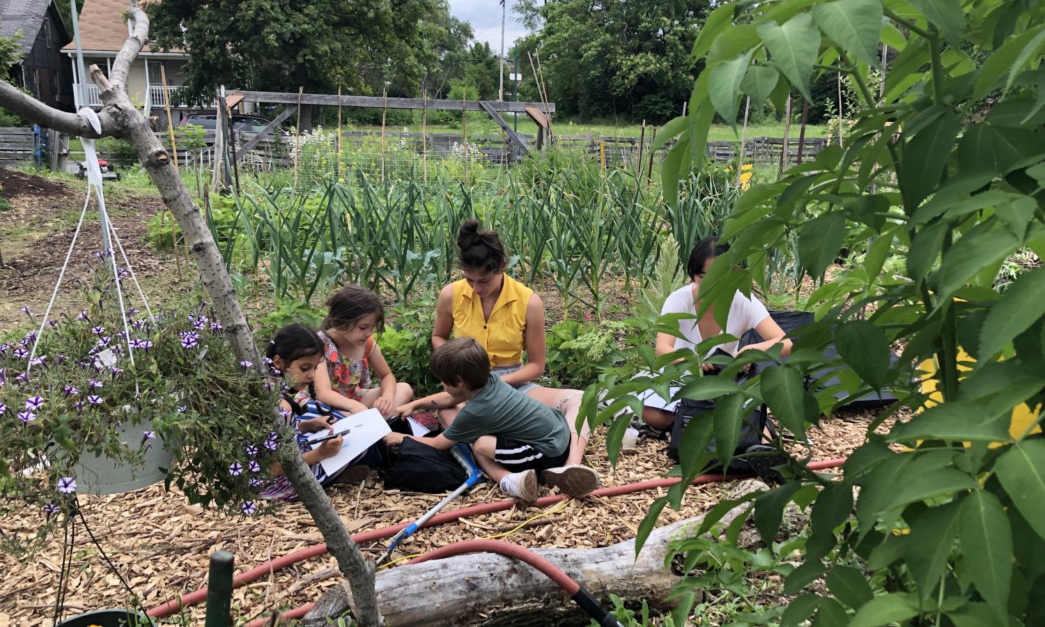 AIR from Australia drawing in the garden with neighborhood kids