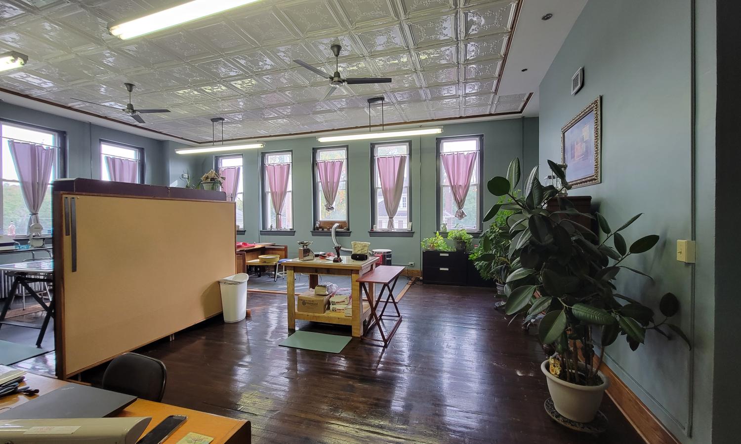 Wide view of some studio space including ceramics facilities.