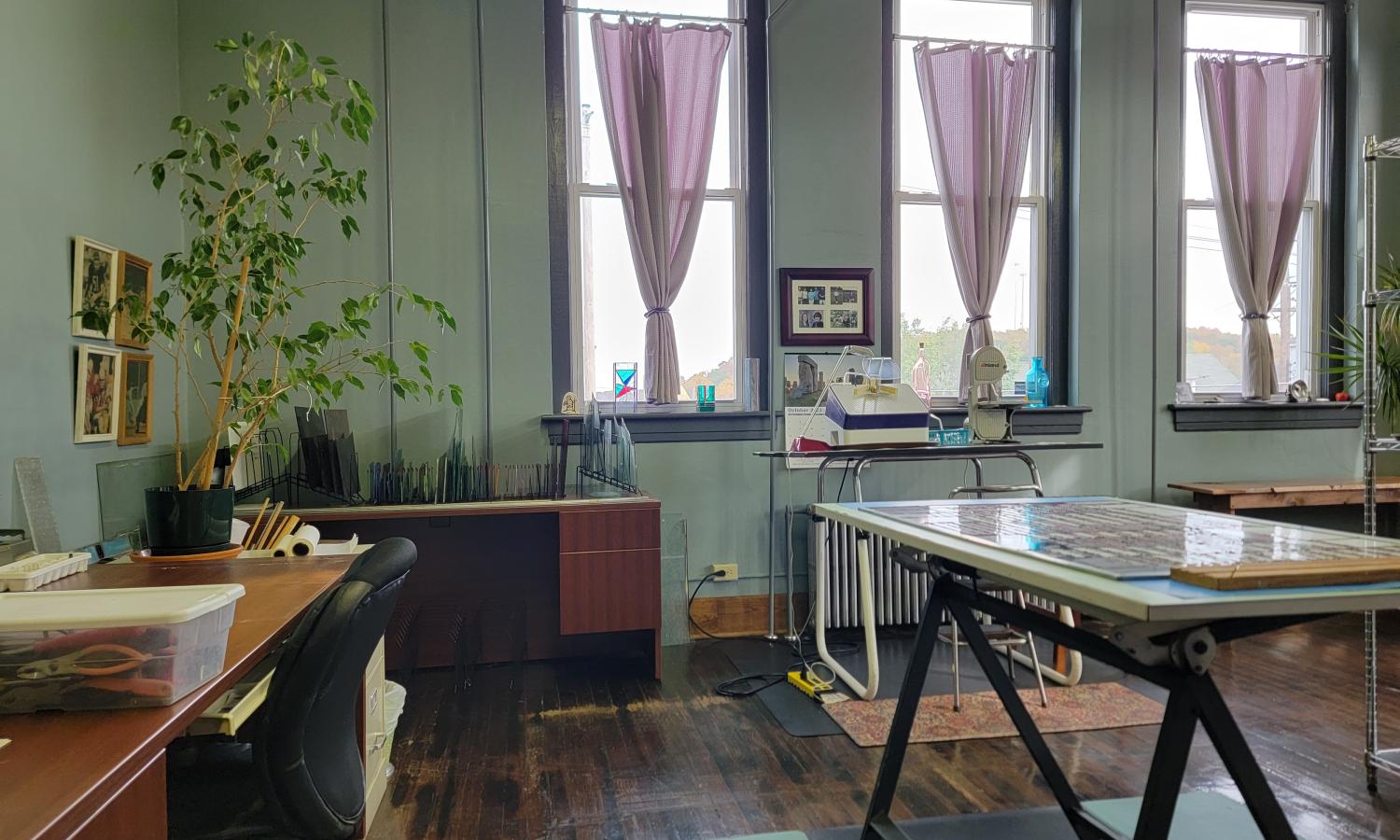Stained glass/glass art work space.
