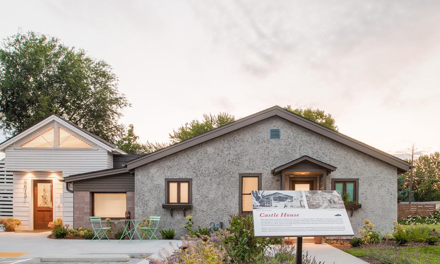 An image of the exterior of the James Castle House with a sign reading Castle House.