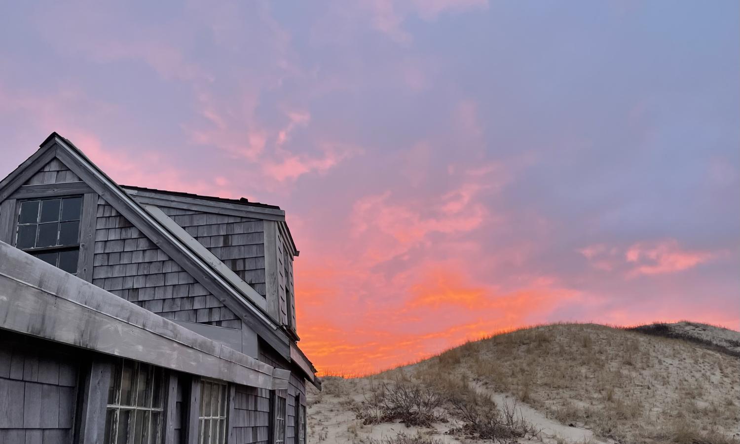 Aerial shots of C-Scape Dune Shack in the Dunes, C-Scape interior, Sunset at C-Scape, C-Scape in the dunes