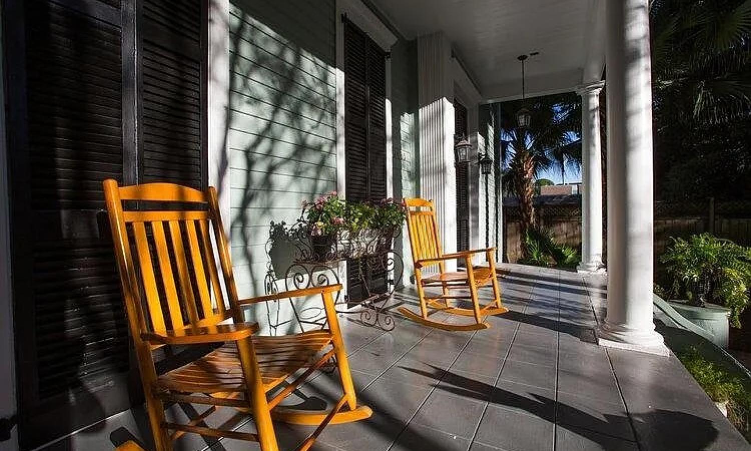 The New Quorum front porch at dusk
