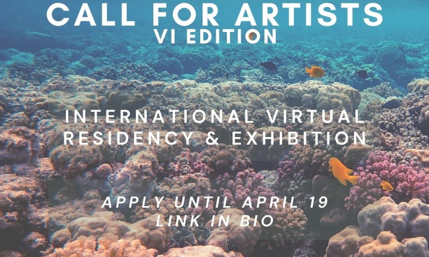 Ocean image, stating Call for Artists, International Virtual Residency and Exhibition