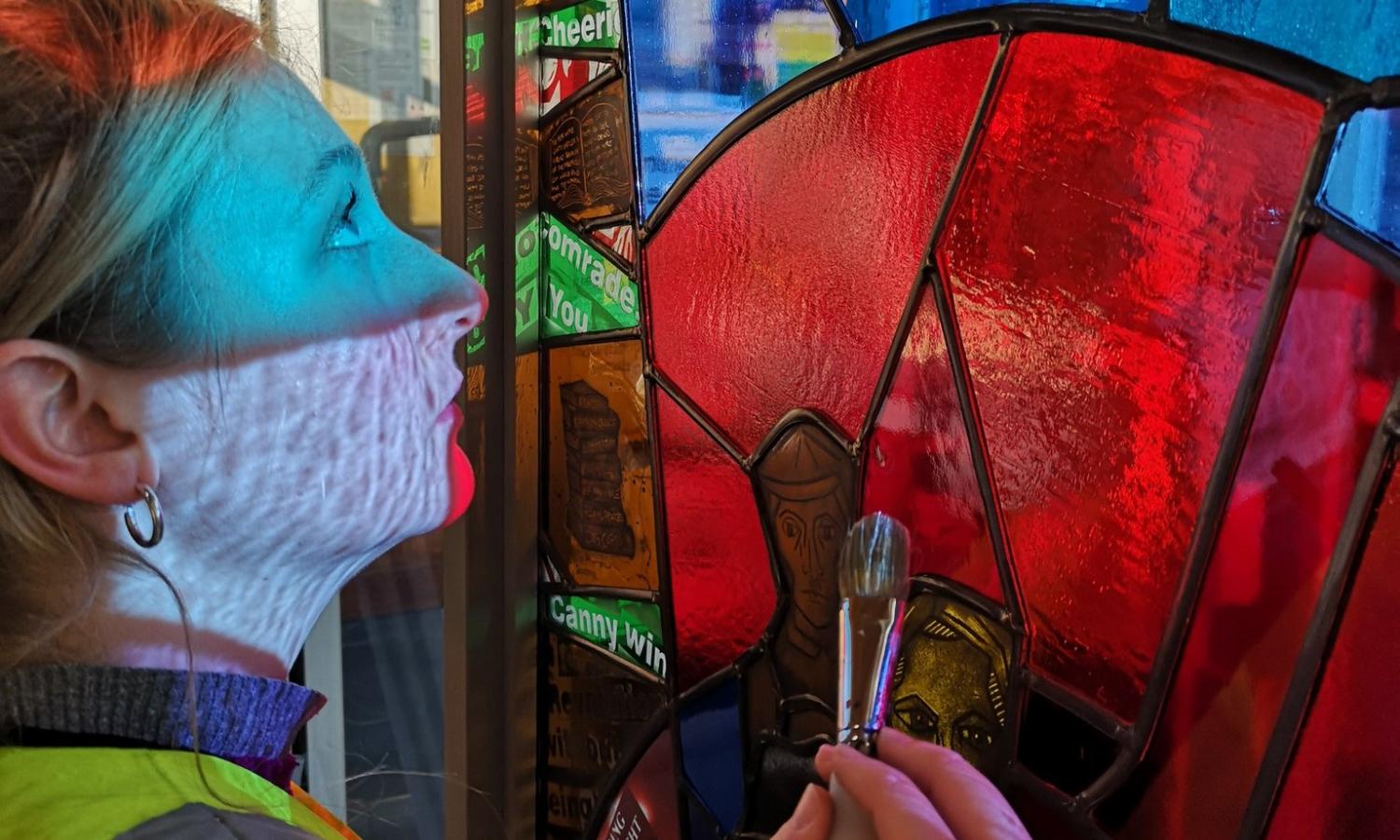 Stained Glass Artist Caireen Stuart, John McLean Library Window, Glasgow, 2023.