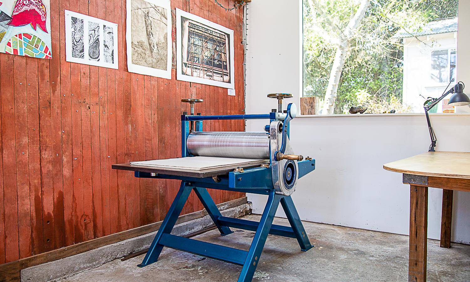 Griffin etching press in studio