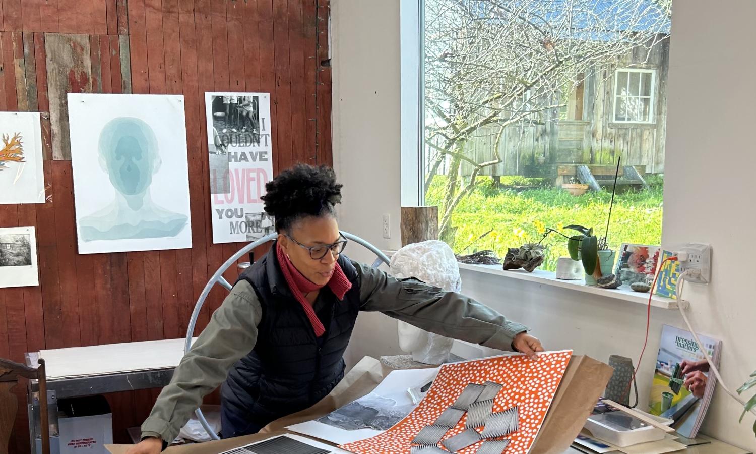 Artist working in studio