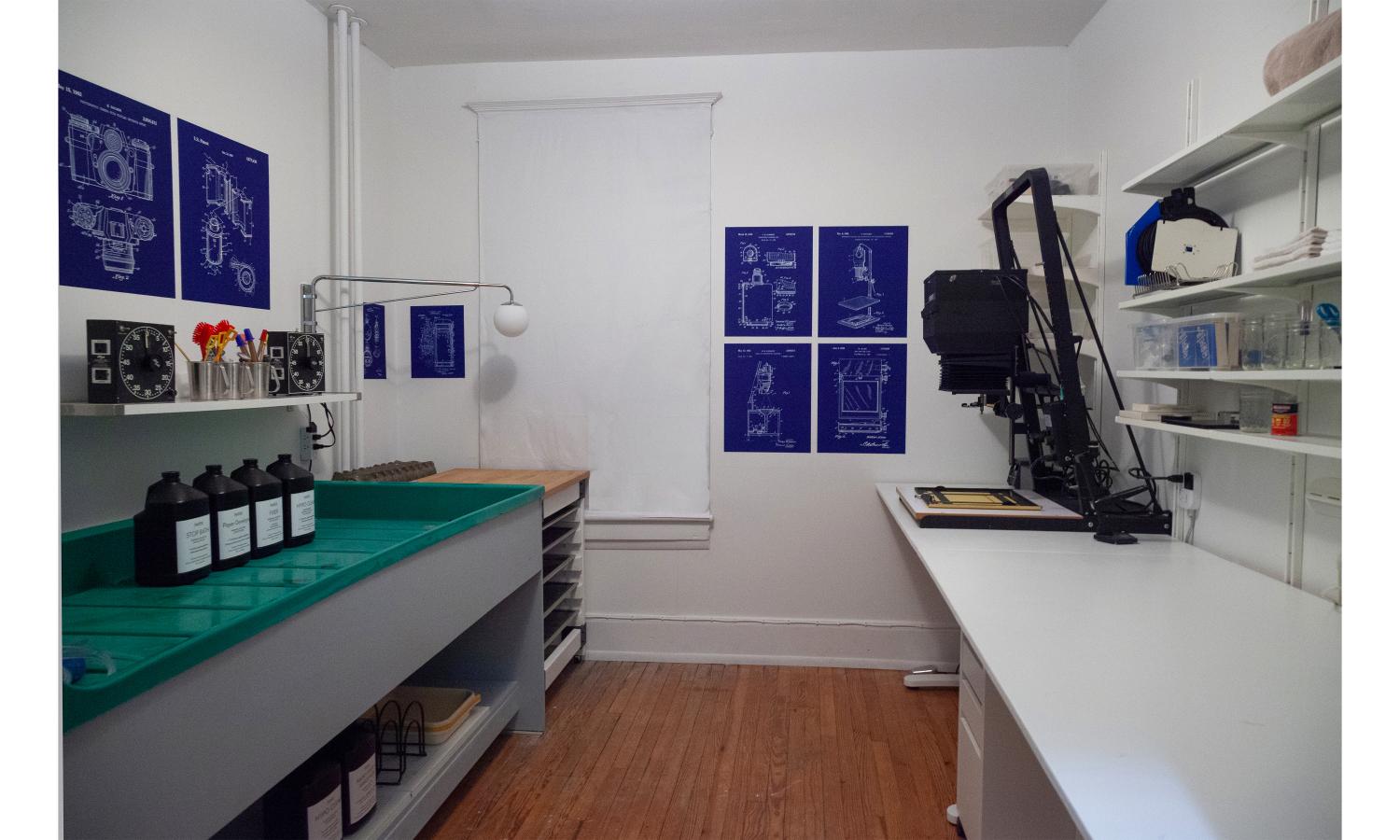 Silver darkroom with large sink and 8x10 enlarger
