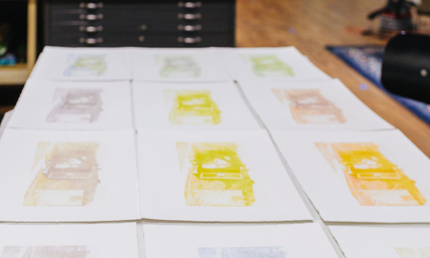 Obee Editions studio with works in progress from artist collaboration