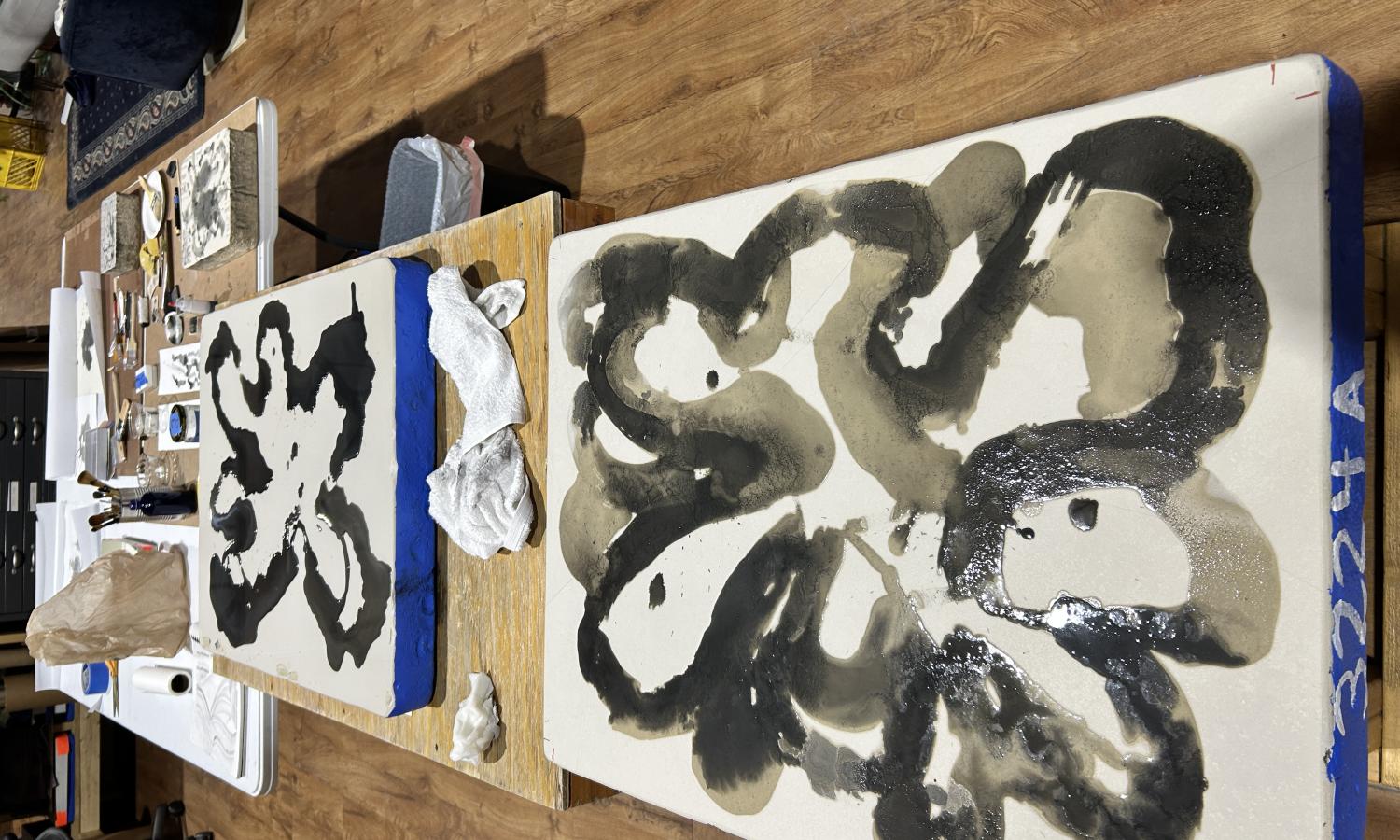 Obee Editions studio with litho stones in progress during artist collaboration