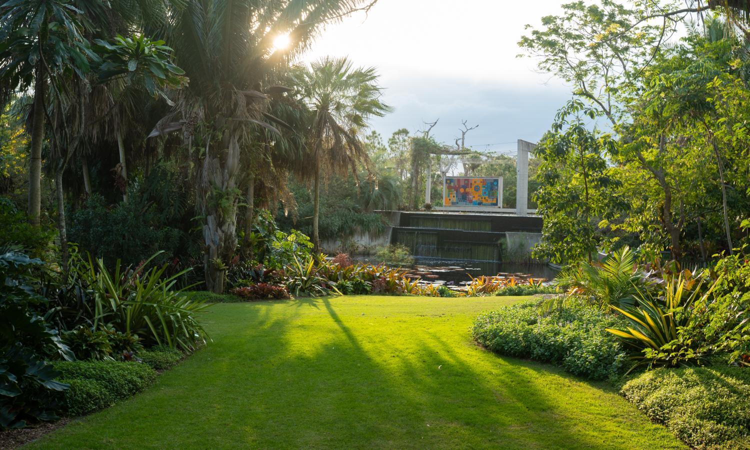 Golden hour view of the Kapnick Brazilian Garden at Naples Botanical Garden