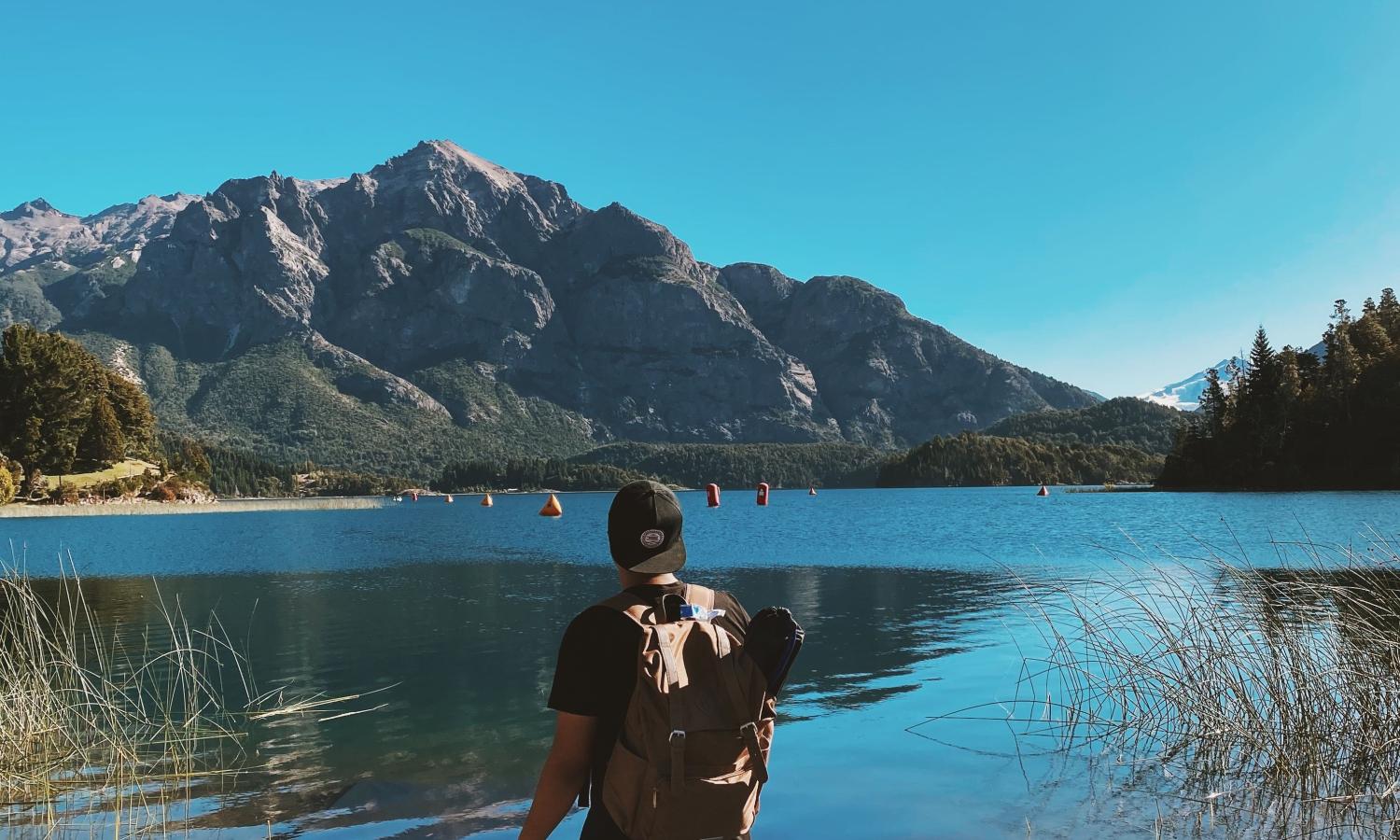 artist at lake